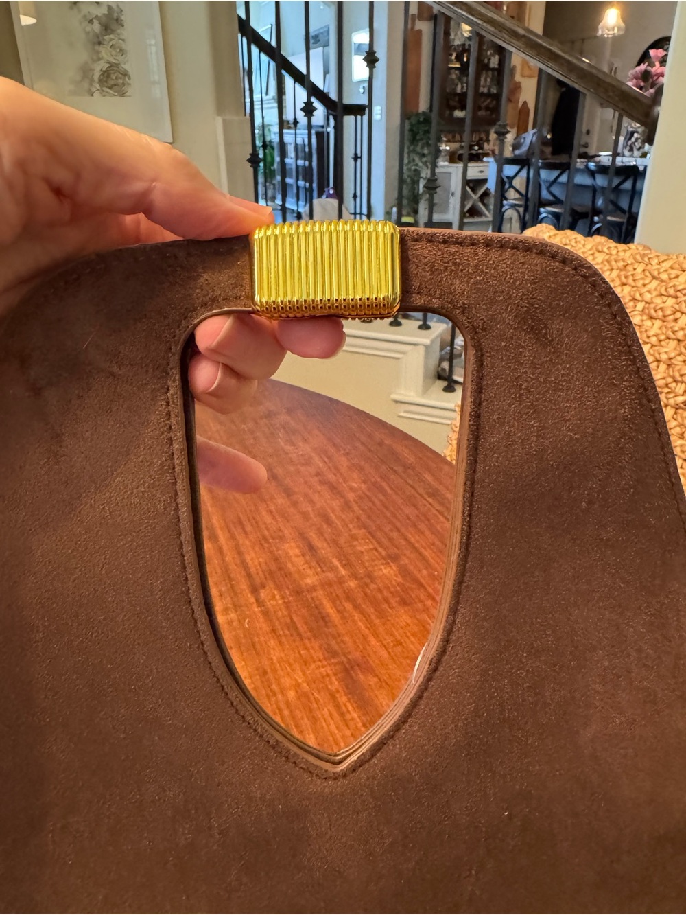 Anthropologie Faux-Suede Gilded Handle Tote Bag — Chocolate NWT - Picture 6 of 13